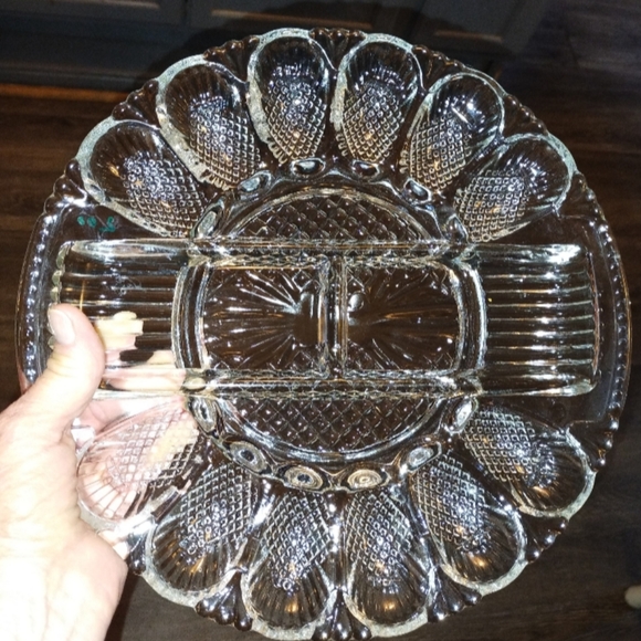 LE Smith "Heritage" Deviled Egg & Relish Plate, 11" Clear Glass - Picture 3 of 4